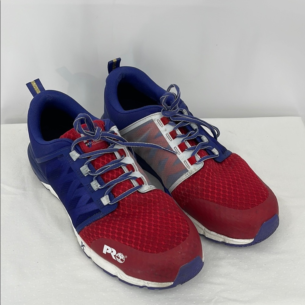 TIMBERLAND SIZE 14 M Men's Red and Blue Work Shoes Steel Toes